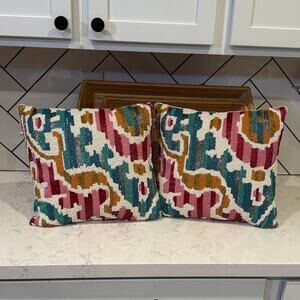 Artistic Accents beaded colorful multi-color accent pillows x2 heavily beaded